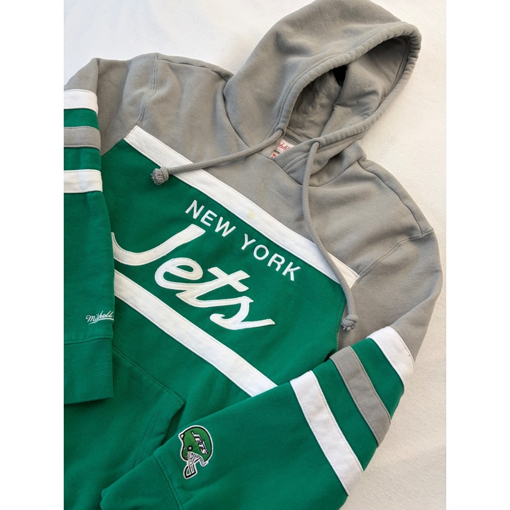 Mitchell & Ness NFL Throwbacks New York Jets Hoodie Green Grey Mens Medium